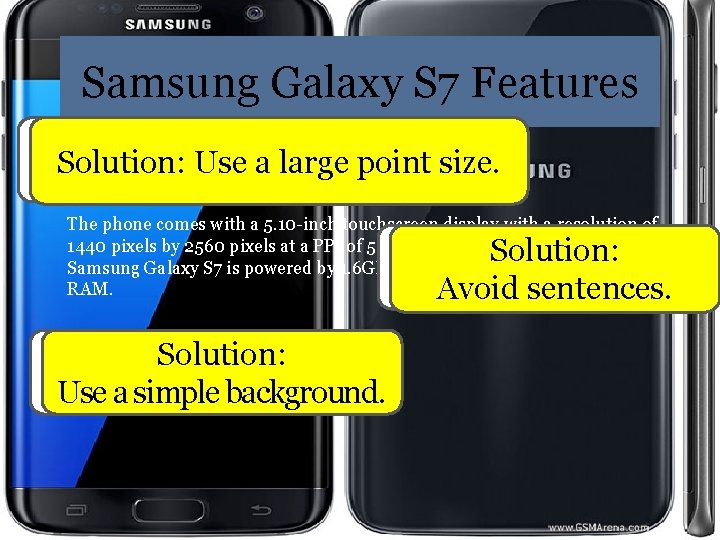 Samsung Galaxy S 7 Features 1. Solution: The font point is point too small.