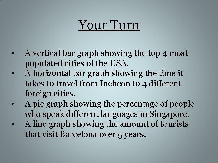 Your Turn • • A vertical bar graph showing the top 4 most populated