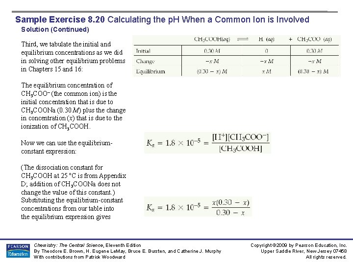 Sample Exercise 8. 20 Calculating the p. H When a Common Ion is Involved