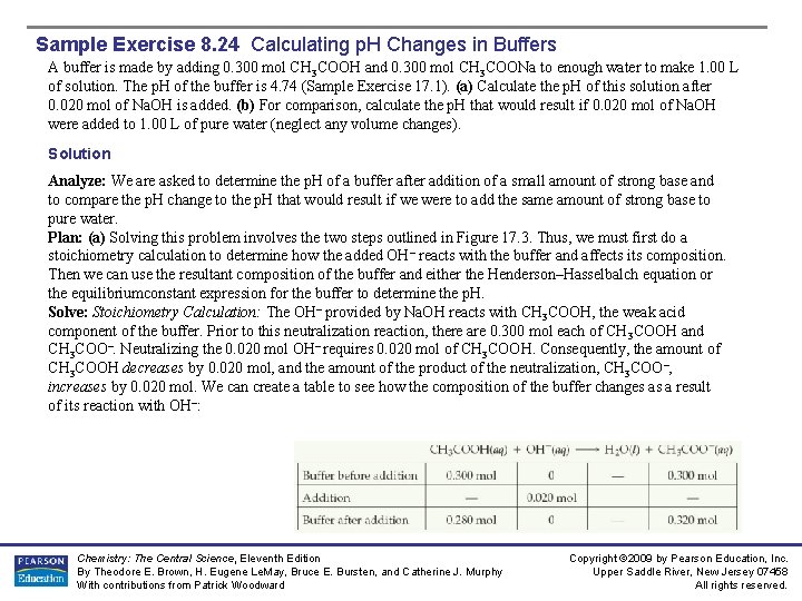 Sample Exercise 8. 24 Calculating p. H Changes in Buffers A buffer is made