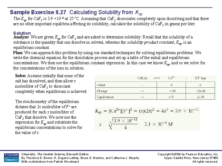 Sample Exercise 8. 27 Calculating Solubility from Ksp The Ksp for Ca. F 2