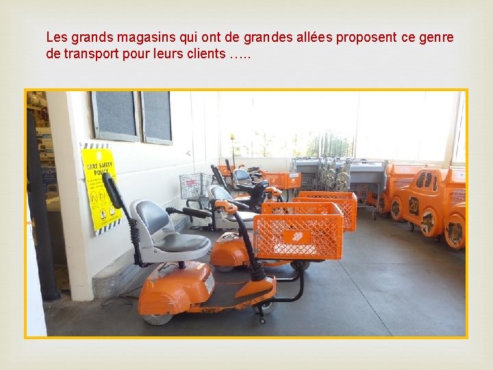 Les grands magasins qui ont de grandes allées proposent ce genre de transport pour