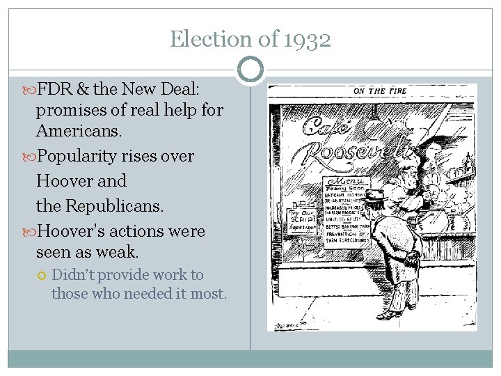 Election of 1932 FDR & the New Deal: promises of real help for Americans. Election of 1932 FDR & the New Deal: promises of real help for Americans.