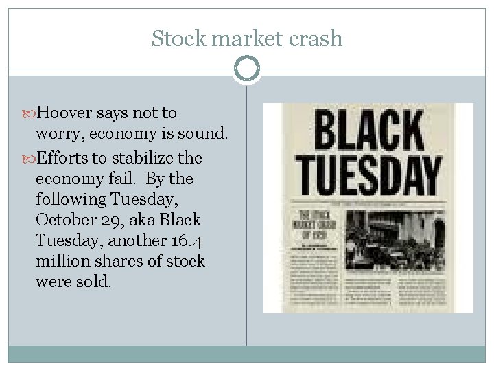 Stock market crash Hoover says not to worry, economy is sound. Efforts to stabilize Stock market crash Hoover says not to worry, economy is sound. Efforts to stabilize