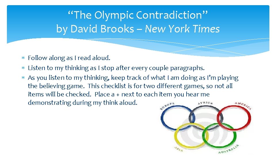 “The Olympic Contradiction” by David Brooks – New York Times Follow along as I