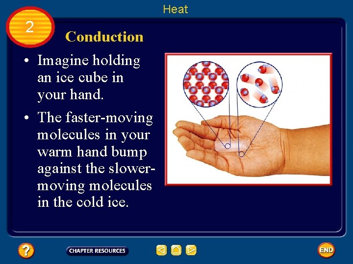 Heat 2 Conduction • Imagine holding an ice cube in your hand. • The