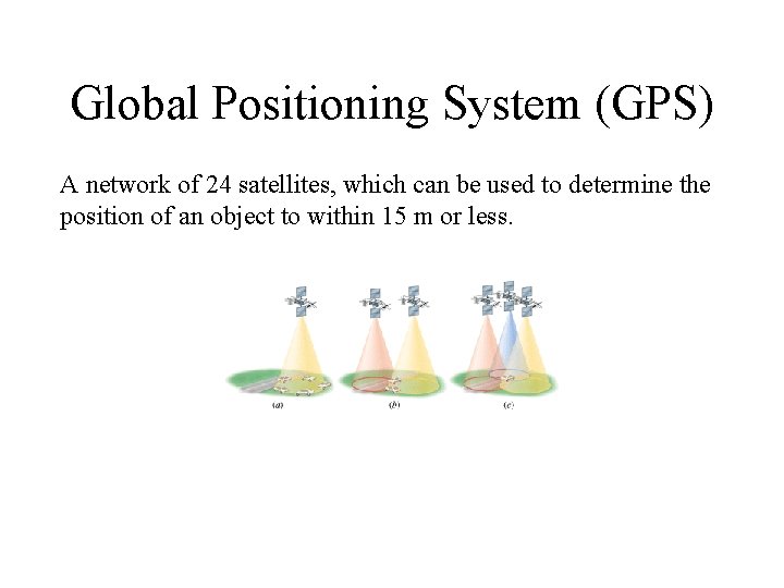 Global Positioning System (GPS) A network of 24 satellites, which can be used to