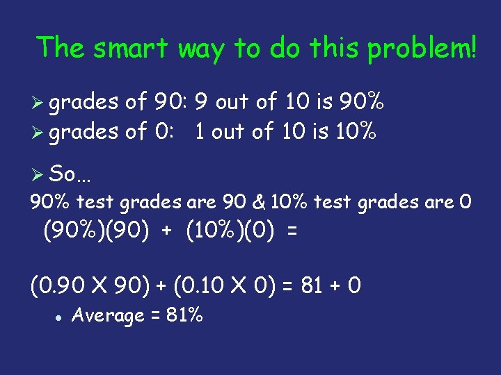 The smart way to do this problem! grades of 90: 9 out of 10