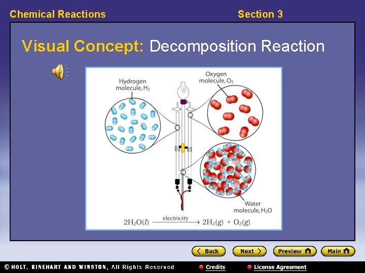 Chemical Reactions Section 3 Visual Concept: Decomposition Reaction Chemical Reactions Section 3 Visual Concept: Decomposition Reaction