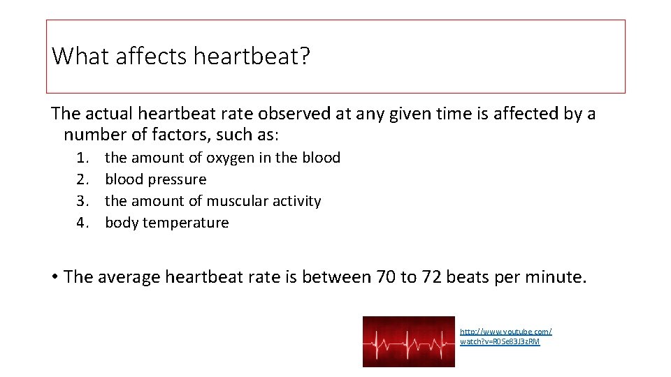 What affects heartbeat? The actual heartbeat rate observed at any given time is affected