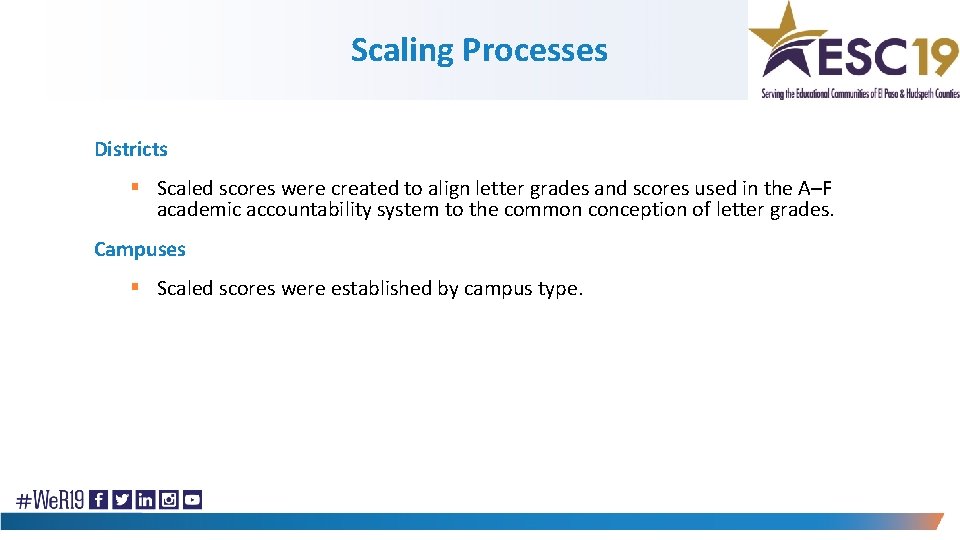 Scaling Processes Districts § Scaled scores were created to align letter grades and scores