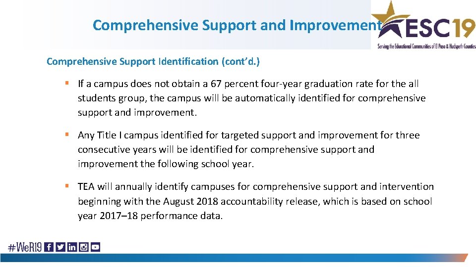 Comprehensive Support and Improvement Comprehensive Support Identification (cont’d. ) § If a campus does