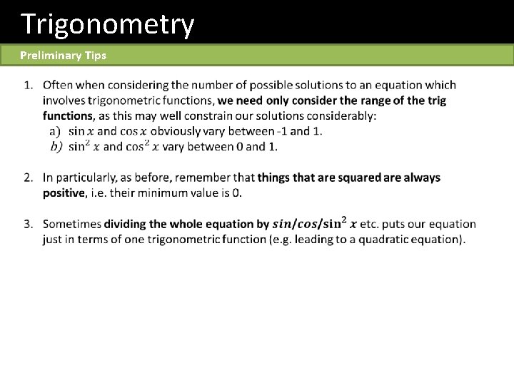 Trigonometry Preliminary Tips 