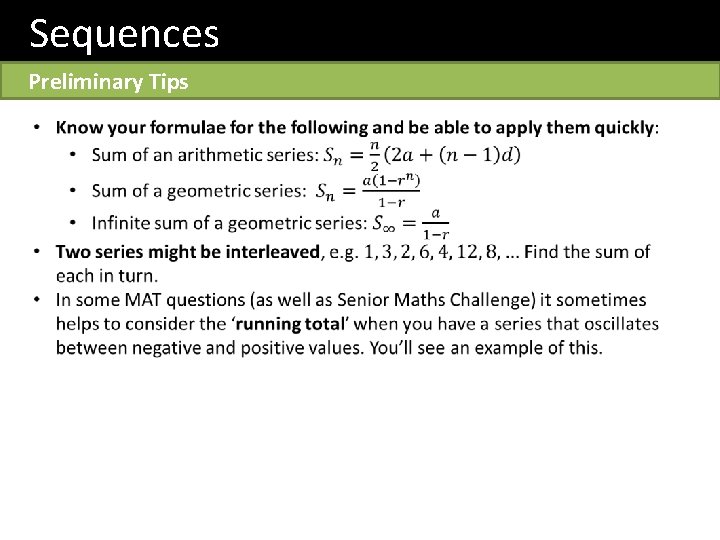 Sequences Preliminary Tips 