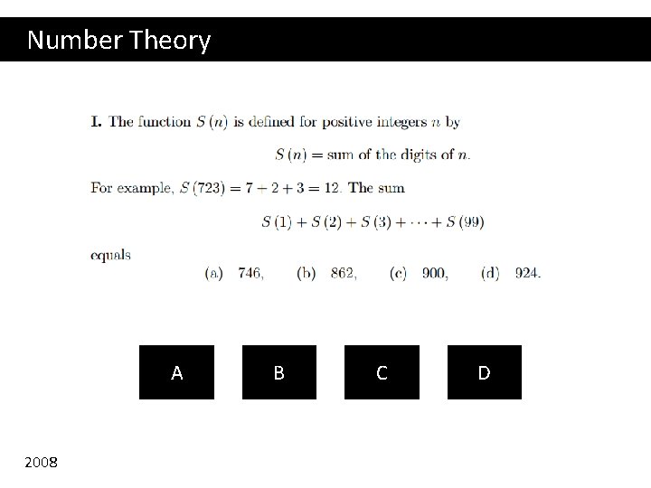 Number Theory A 2008 B C D 
