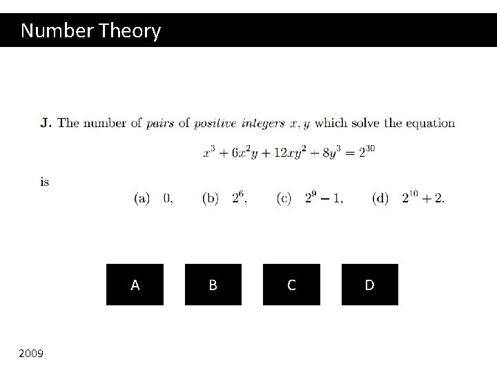 Number Theory A 2009 B C D 