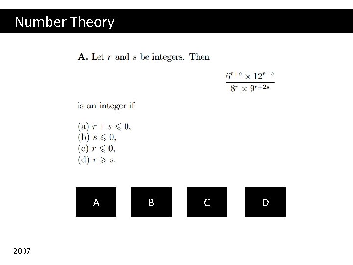 Number Theory A 2007 B C D 