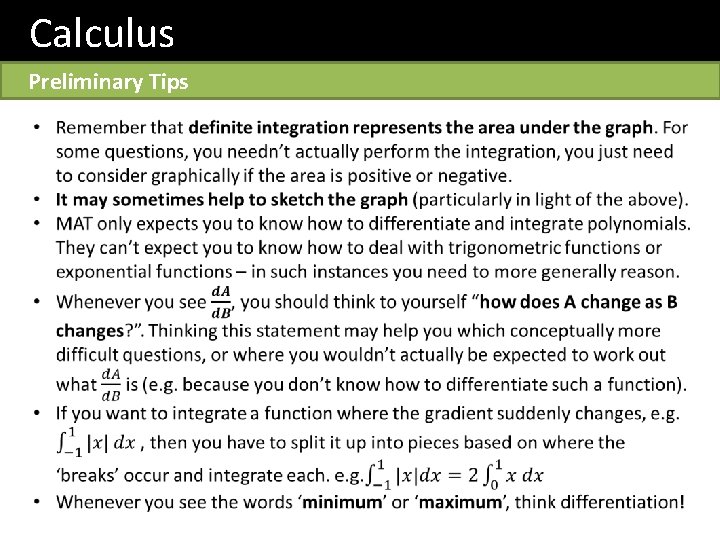 Calculus Preliminary Tips 