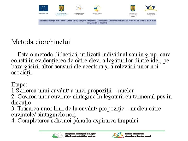 Metoda ciorchinelui Este o metodă didactică, utilizată individual sau în grup, care constă în