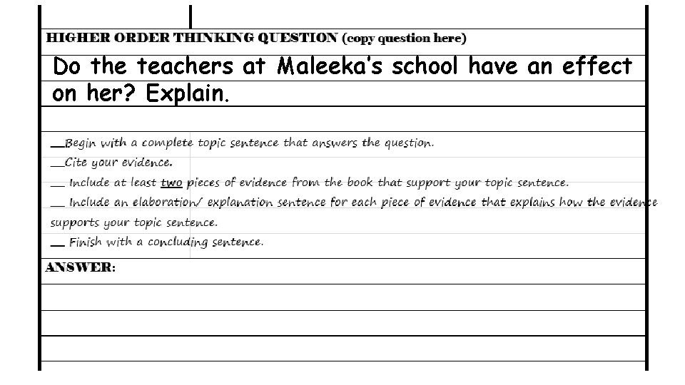Do the teachers at Maleeka’s school have an effect on her? Explain. 