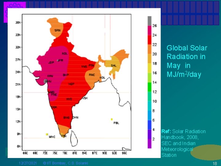 Global Solar Radiation in May in MJ/m 2/day E for Energy 12/27/2021 © IIT