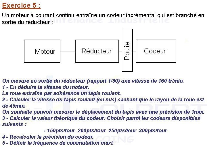 Exercice 5 : Un moteur à courant continu entraîne un codeur incrémental qui est Exercice 5 : Un moteur à courant continu entraîne un codeur incrémental qui est