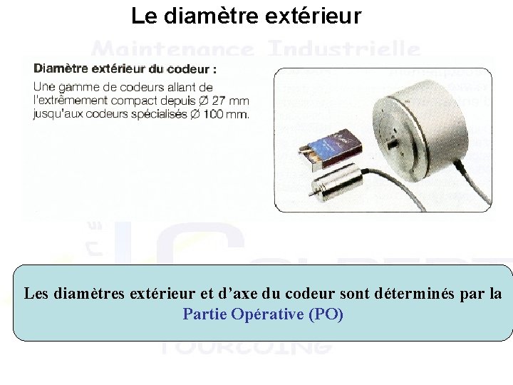 Le diamètre extérieur Les diamètres extérieur et d’axe du codeur sont déterminés par la Le diamètre extérieur Les diamètres extérieur et d’axe du codeur sont déterminés par la