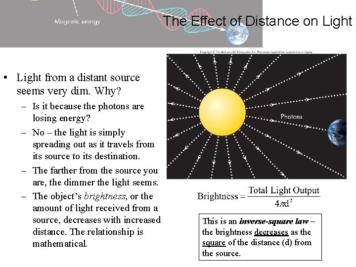 The Effect of Distance on Light • Light from a distant source seems very