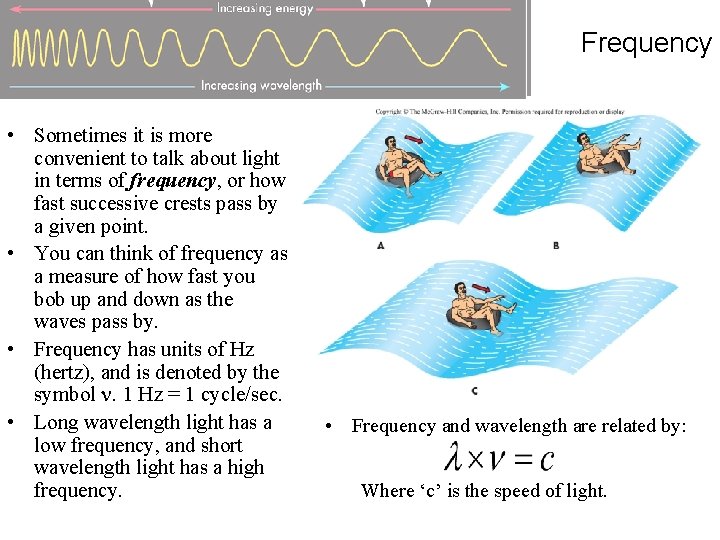 Frequency • Sometimes it is more convenient to talk about light in terms of