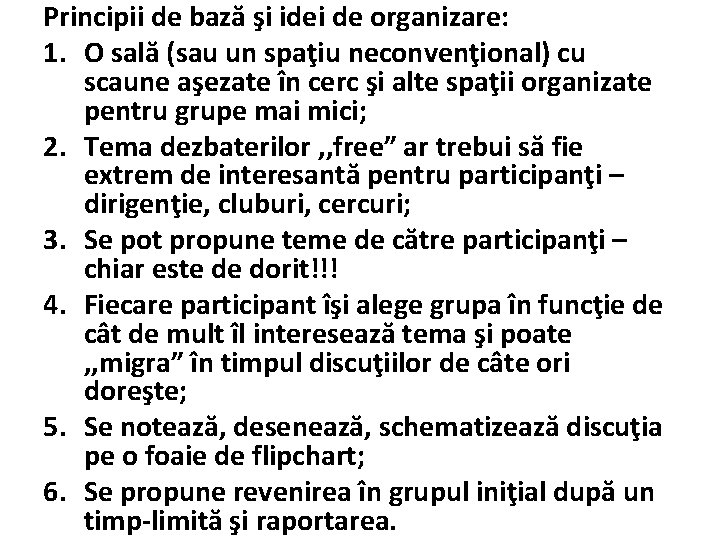 Principii de bază şi idei de organizare: 1. O sală (sau un spaţiu neconvenţional)