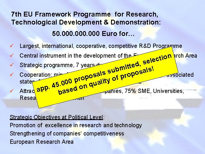 7 th EU Framework Programme for Research, Technological Development & Demonstration: 50. 000 Euro