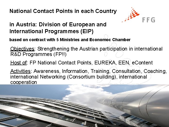 National Contact Points in each Country in Austria: Division of European and International Programmes