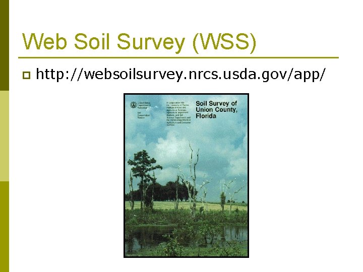Web Soil Survey (WSS) p http: //websoilsurvey. nrcs. usda. gov/app/ 