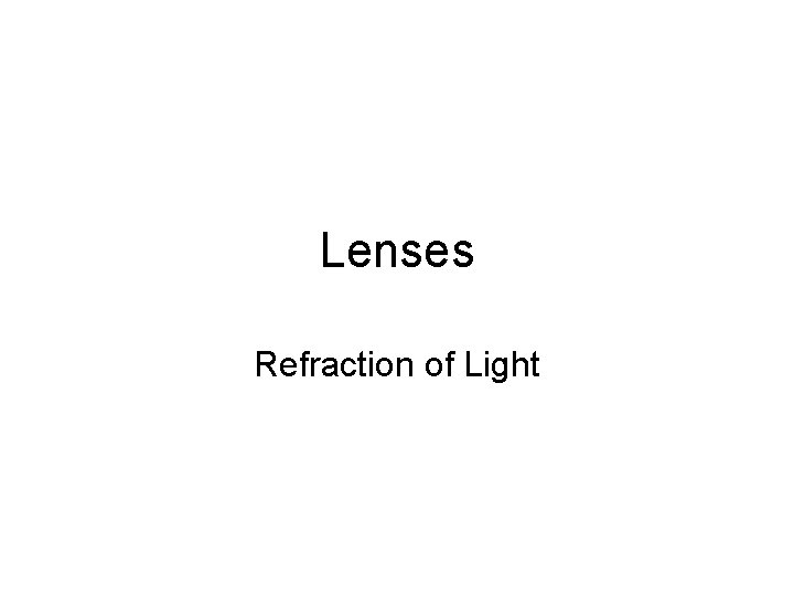 Lenses Refraction of Light 