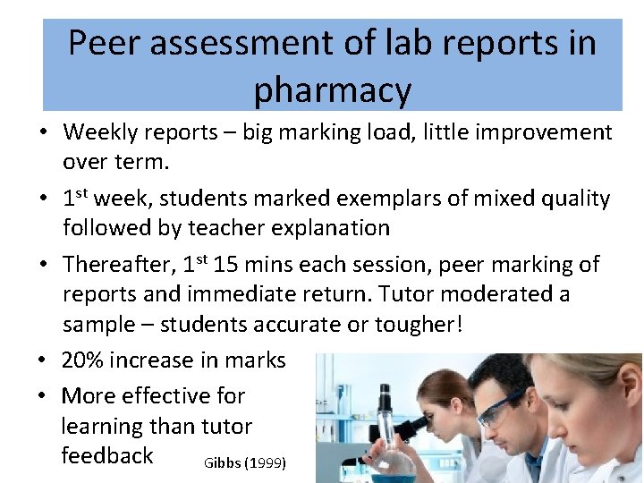 Peer assessment of lab reports in Peer assessment in lab reports pharmacy • Weekly