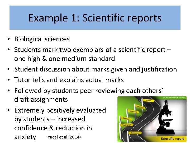 Example 1: Scientific reports • Biological sciences • Students mark two exemplars of a