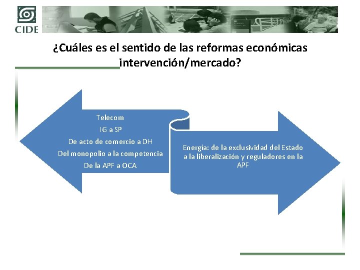 ¿Cuáles es el sentido de las reformas económicas intervención/mercado? Telecom IG a SP De