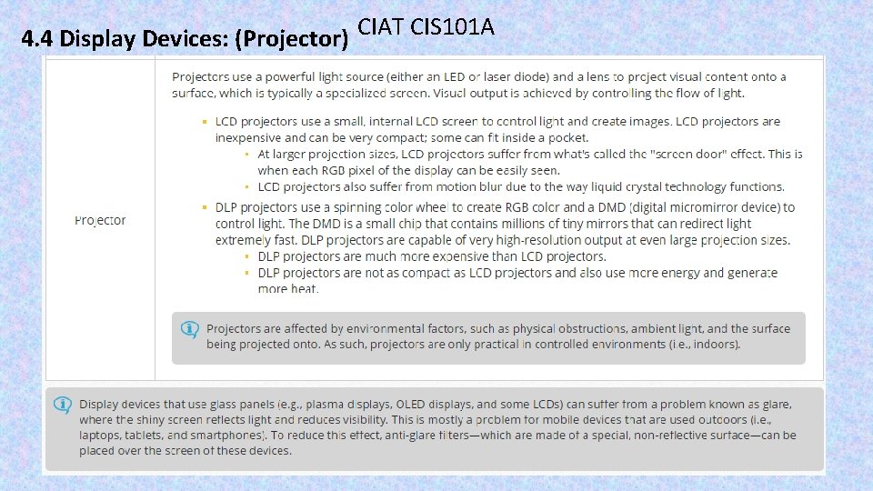 4. 4 Display Devices: (Projector) CIAT CIS 101 A 