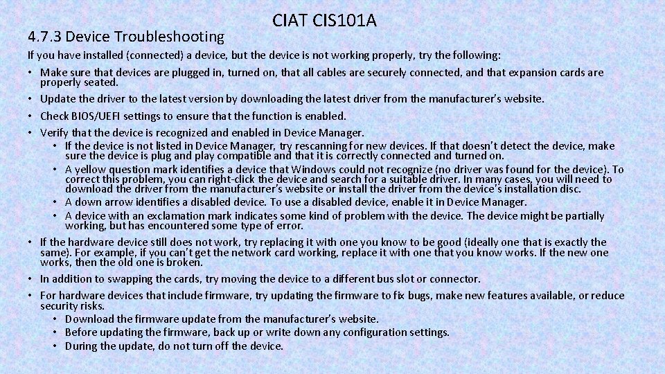 4. 7. 3 Device Troubleshooting CIAT CIS 101 A If you have installed (connected)