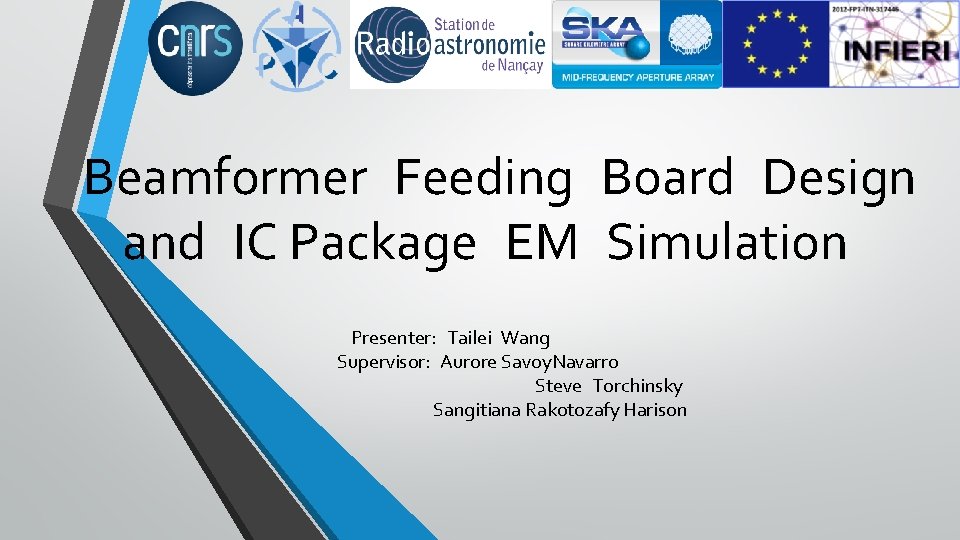 Beamformer Feeding Board Design and IC Package EM Simulation Presenter: Tailei Wang Supervisor: Aurore