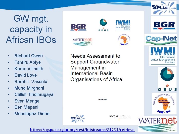 GW mgt. capacity in African IBOs • • • Richard Owen Tamiru Abiye Karen