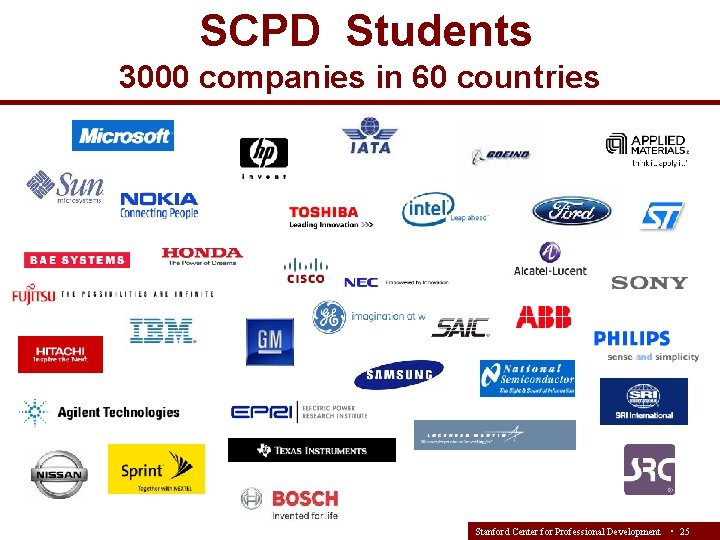 SCPD Students 3000 companies in 60 countries Stanford Center for Professional Development • 25