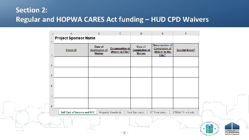 Section 2: Regular and HOPWA CARES Act funding – HUD CPD Waivers -9 -