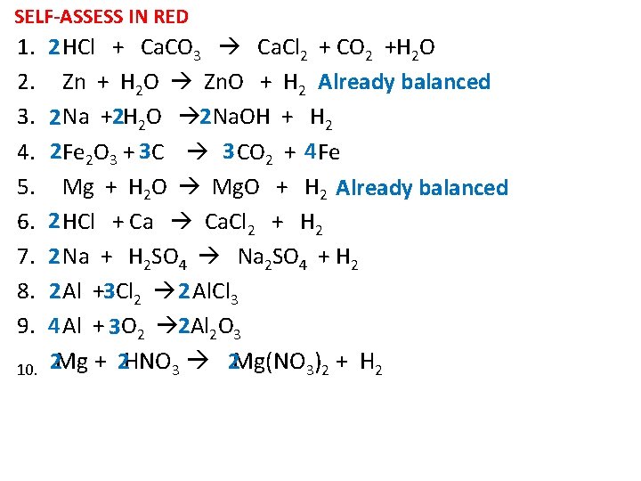 SELF-ASSESS IN RED 1. 2. 3. 4. 5. 6. 7. 8. 9. 10. 2