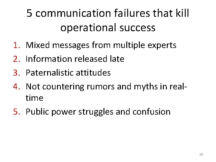 5 communication failures that kill operational success 1. 2. 3. 4. Mixed messages from