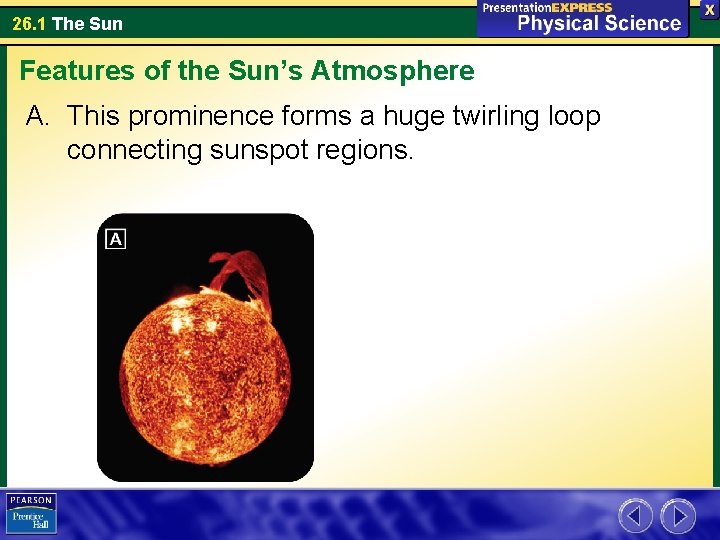 26. 1 The Sun Features of the Sun’s Atmosphere A. This prominence forms a