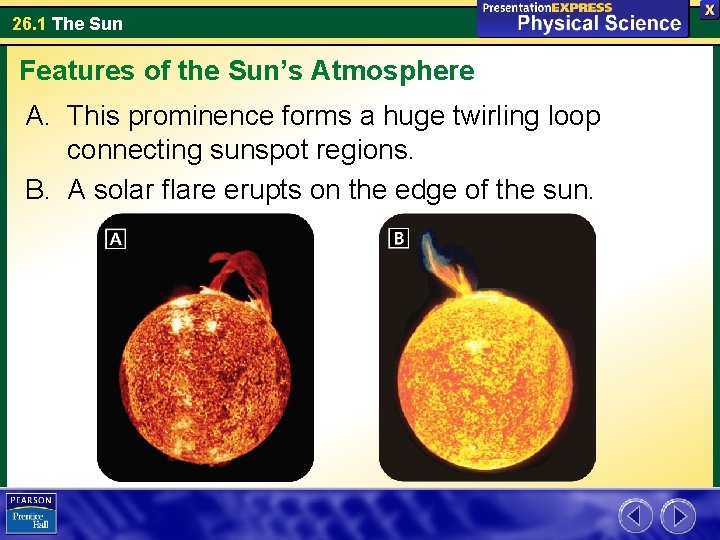 26. 1 The Sun Features of the Sun’s Atmosphere A. This prominence forms a