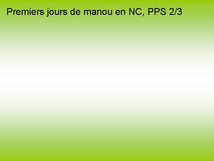 Premiers jours de manou en NC, PPS 2/3 