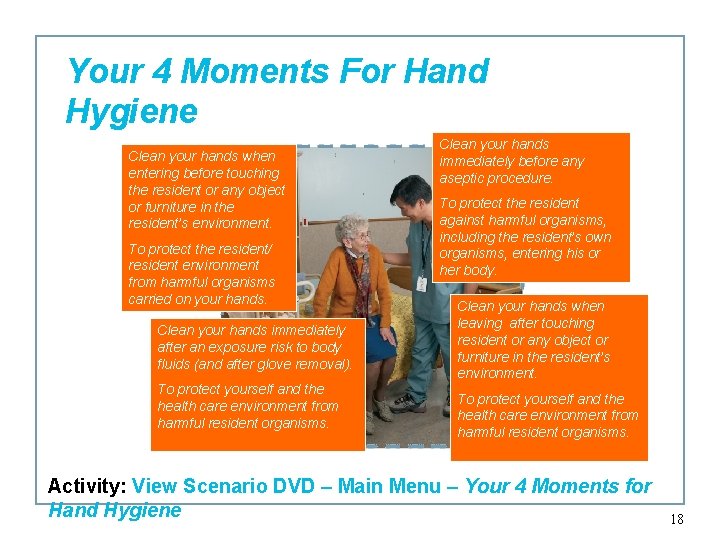 Your 4 Moments For Hand Hygiene Clean your hands when entering before touching the