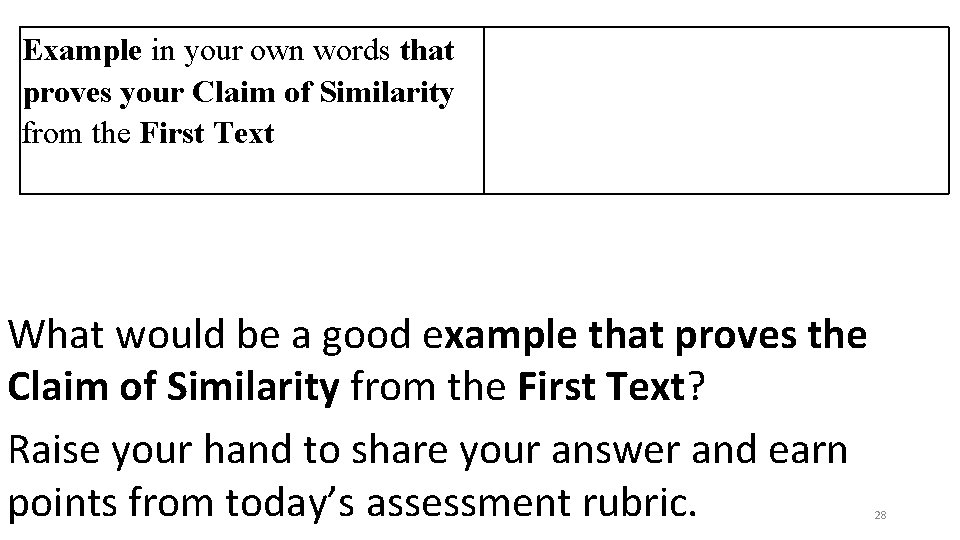 Example in your own words that proves your Claim of Similarity from the First